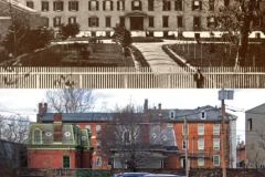 Historic before/after photo of Lofts Buffalo building and Buffalo's first high school.