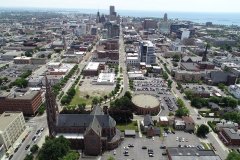 Aerial view of the neighborhood of St. Louis Place at the Pearl Block of Virginia street