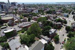 Aerial view of the neighborhood of St. Louis Place at the Pearl Block of Virginia street